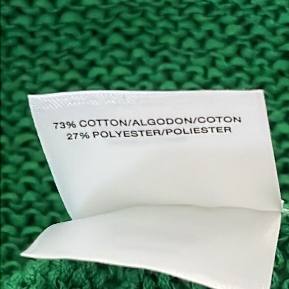 Pappagallo Bright Green Sweater Cotton Blend Fringed 3/4 Sleeves VTG - Picture 8 of 9